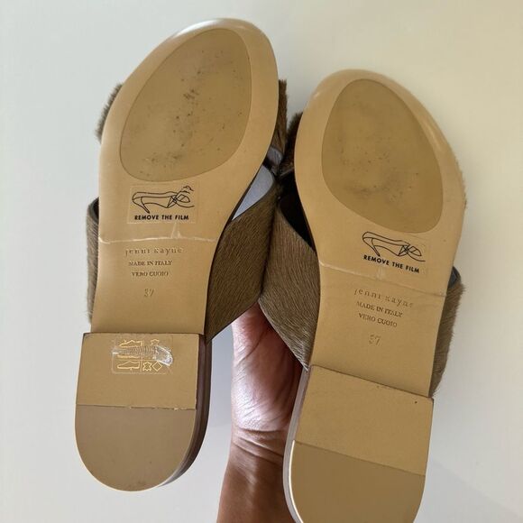 Jenni Kayne Ash Grey Pony Hair Crossover EU 37 US 7 Casual Flat Sandals Shoes - Picture 6 of 7